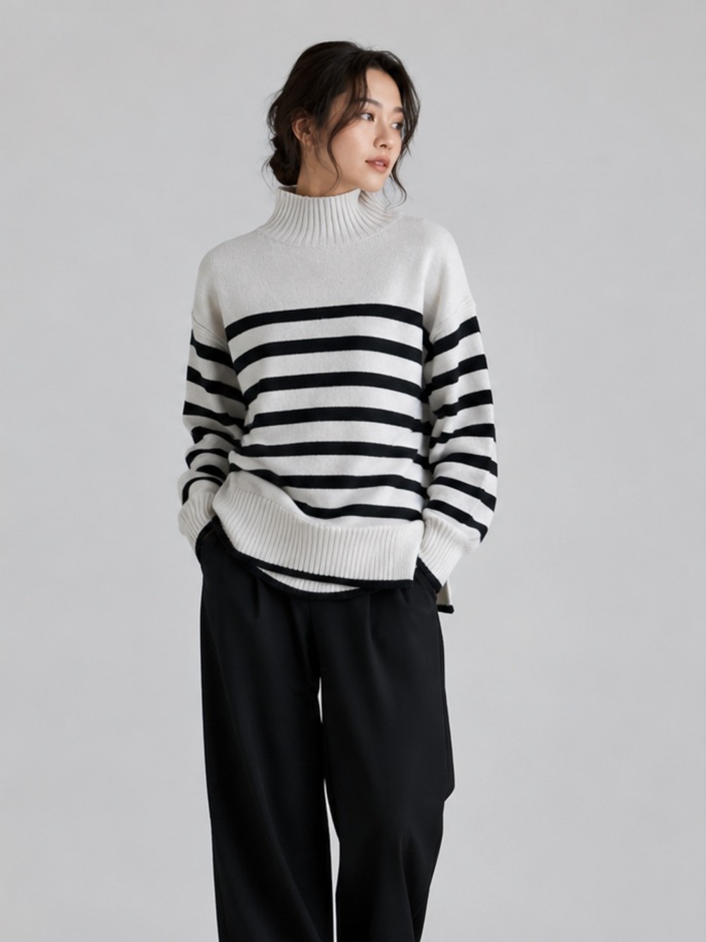 H&M size S Striped Turtleneck Sweater - Black & Cream